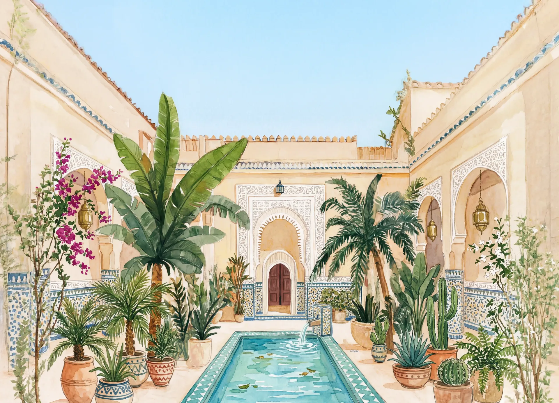 Moroccan riad with patio and pool